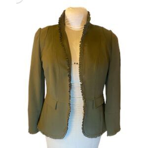 Chico’s Ruffle Detail Blazer, Size Small. Set-In Waist High Collar Office Date N